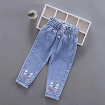 Childrens Clothing Girl Jeans Spring Autumn Money 2021 new small and medium children Long pants Girls foreign pistachio 100 lap casual autumn clothing