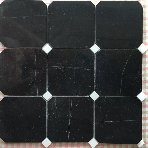 Черно -белая каменная мозаичная наклейка натуральная мрамора китайская черная восьмиугольная ванная комната ванная балконная плитка напольная плитка кухня