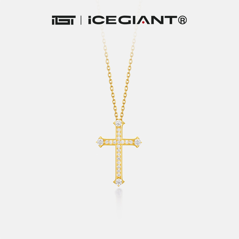 ICEGIANT Sterling Silver Holy Child Cross Pendant S925 Fully Set with Sparkling Moissanite Necklace, Necklace, and Collarbone Chain