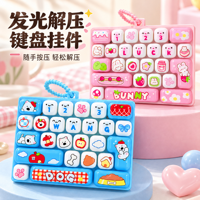 Key Decompression Toy 26-Key Mini Keyboard Fingertip Mechanical Keyboard Keychain Toy Bag Small Pendant