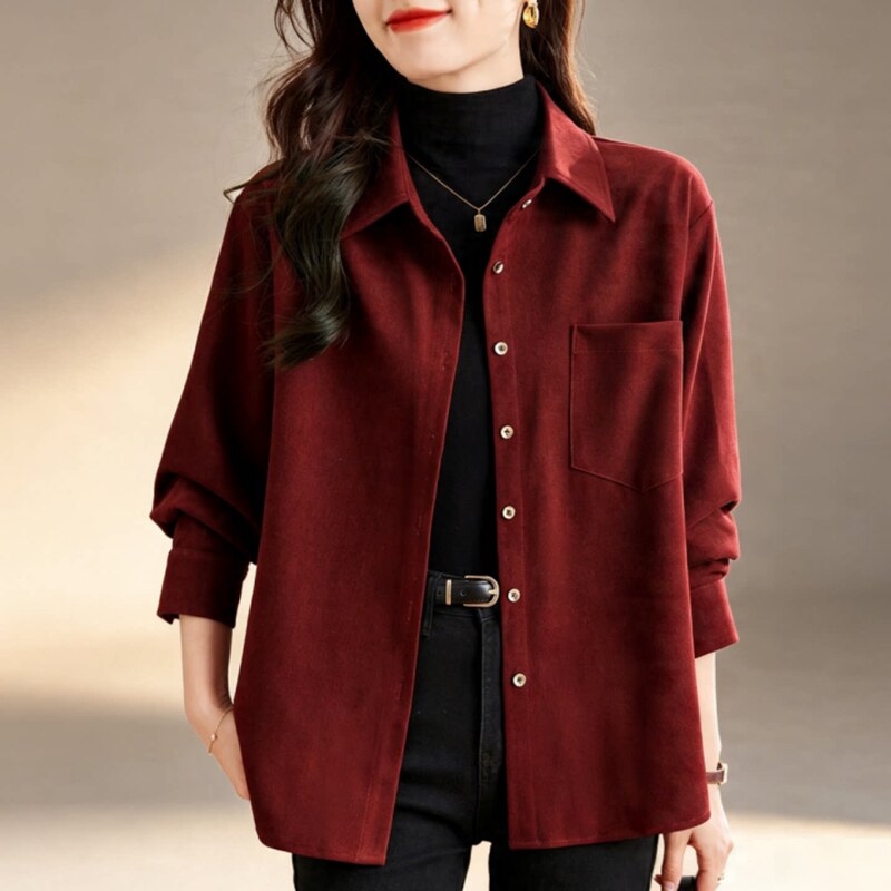 Red Corduroy Shirt for Women, Autumn 2026 New Style, High-End Fashion Stylish Cardigan Jacket, Women's Shirt Red Corduroy Shirt for Women, Autumn 2026 New Style, High-End Fashion Stylish Cardigan Jacket, Women's Shirt