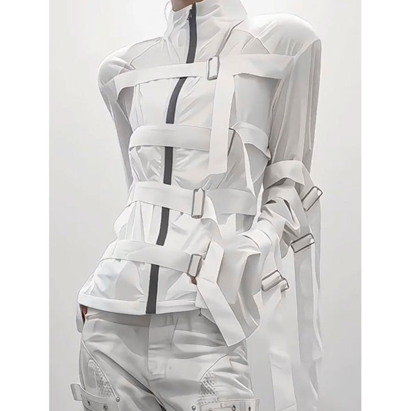 Design-Focused, Niche Y2K American Punk White Sun-Protective Jacket for Women, Summer Slimming Top, Subculture Visual Style Design-Focused, Niche Y2K American Punk White Sun-Protective Jacket for Women, Summer Slimming Top, Subculture Visual Style
