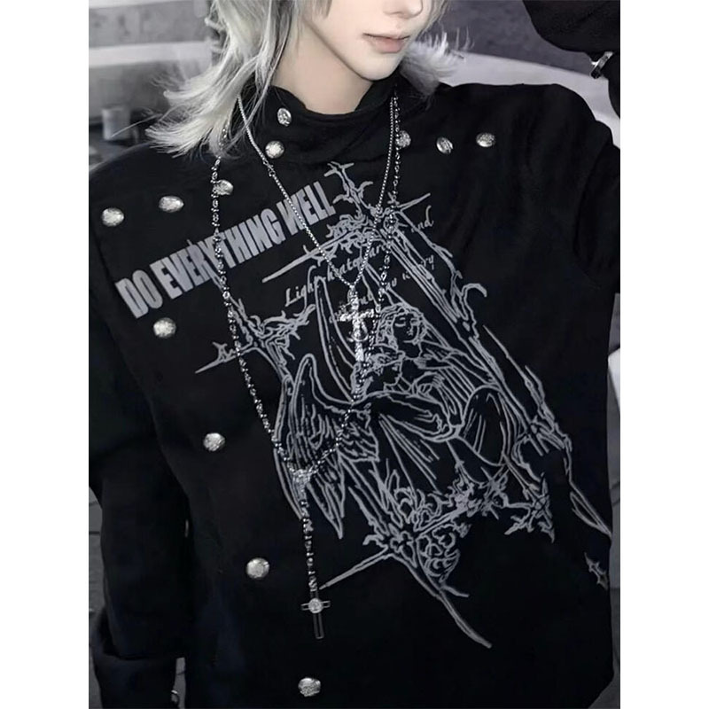 Visual Style Y2K American Black Jacket for Women, Spring and Summer Design, Niche Loose Top, Subculture Outfit