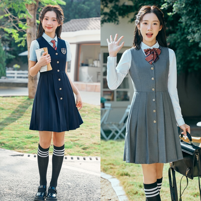 College-Style Kindergarten Teacher Uniform Work Clothes Summer Outfit for Teachers Vest Dress Recitation Speech Set
