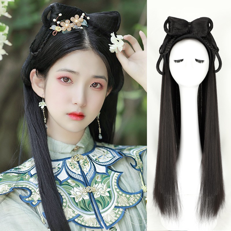 Hanfu wig integrated lazy hair hoop hair accessories female head meatball head costume styling hair bun antique hair bag