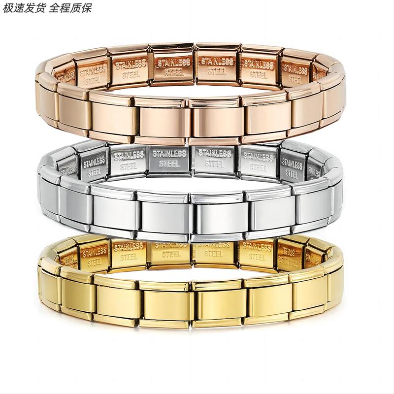 Guangzhou Qiyinger Trading Co., Ltd. Titanium Steel Vacuum Real Gold Ip Plating Italian Module Bracelet Basic Elasticity
