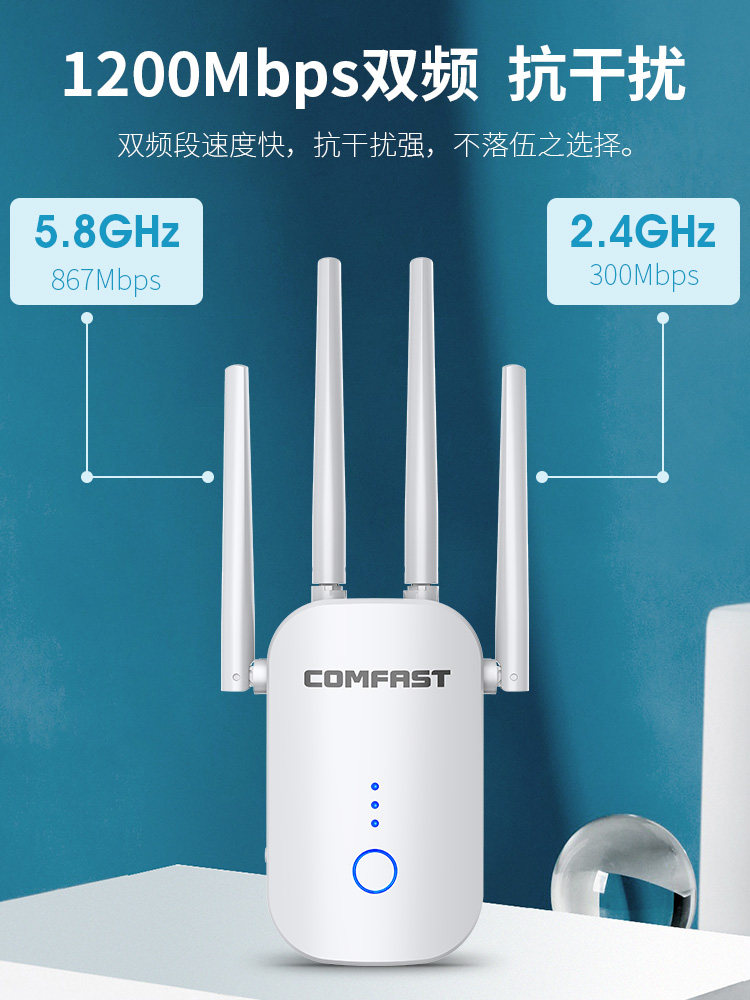 Wifi Signal Amplifier Enhancer Network Wireless Dual-Band 5g Extender Booster Repeater Home Long-Distance Bridge Increase Router Wall-Penetrating Reception Cf-Wr758Ac