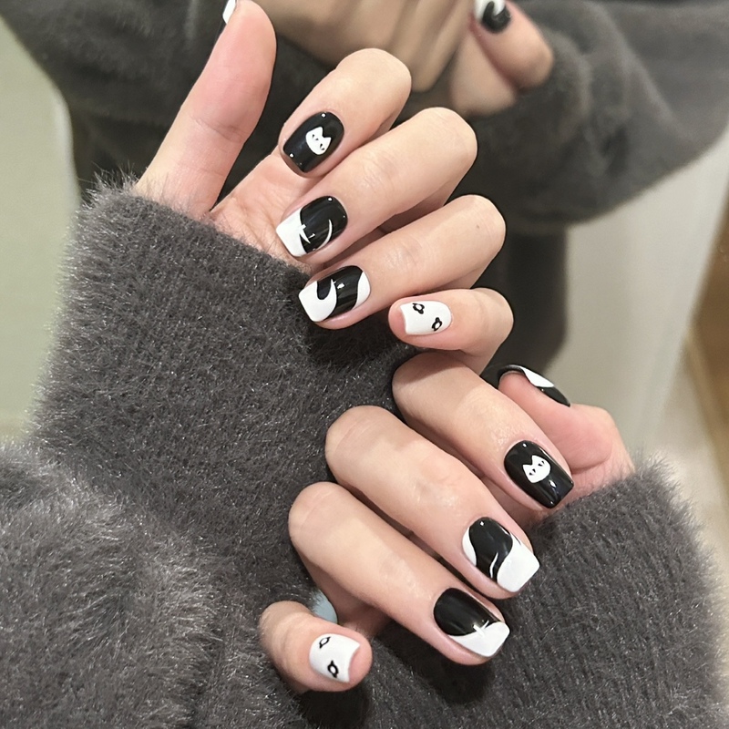 Mai Xiaowen Ink Cloud Pattern Wearable Nail Short Style Nail Stickers 1412 Wearable Nails