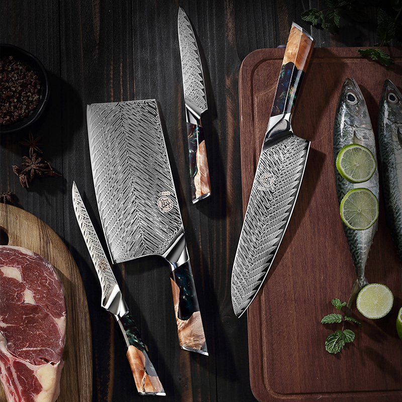 Japanese Damascus Kitchen Set Chef Slicing Knife Household Forged Stainless Steel Sharp Slicing Knife Combination Knife