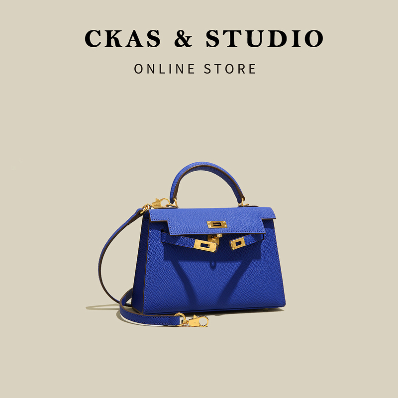 Ckas High-Quality and Sophisticated Electric Blue Kelly Bag for Women, Mini Second-Generation Genuine Leather Shoulder and Handbag Mini Small Bag
