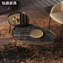 Italian light luxury style minimalist rock board simple living room small apartment bronze round coffee table designer LOFT Oval