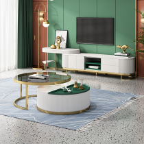 Light luxury round multifunctional simple modern rock board coffee table household small apartment living room retractable TV cabinet combination