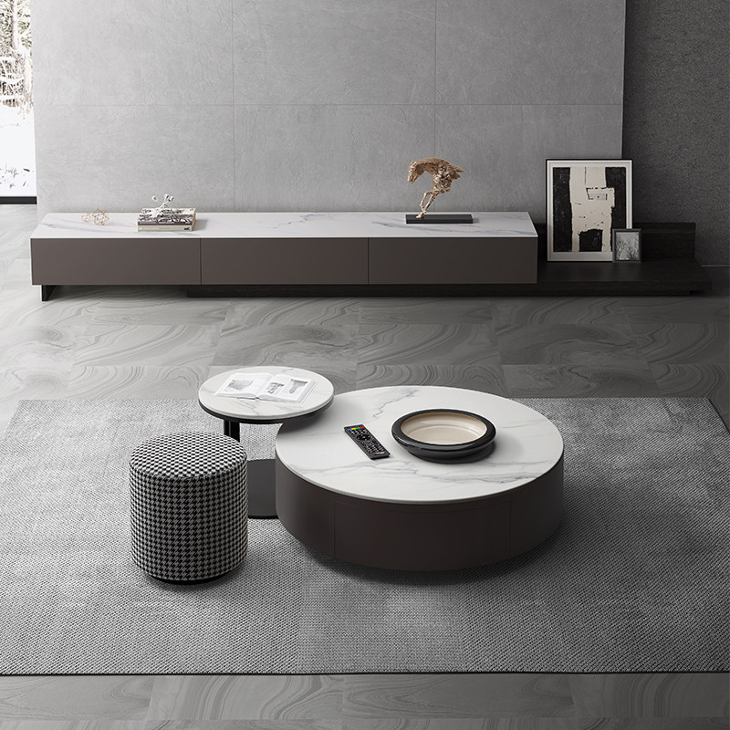 Round coffee table Italian-style slate small apartment home Nordic style light luxury paint multi-functional storage TV cabinet combination