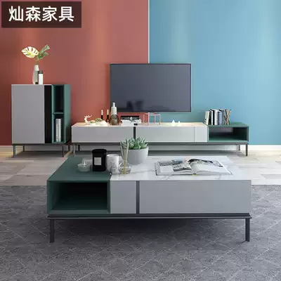 Italian minimalist rock plate coffee table TV cabinet combination small apartment household rectangular light luxury style modern simple living room
