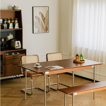 Nordic Japanese solid wood dining table household small apartment dining table and chair combination rectangular table log retro furniture