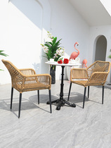 Outdoor tables and chairs Nordic balcony simple tables and chairs courtyard leisure rattan tables and chairs villa garden black table and chairs combination