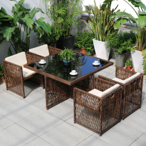 Outdoor rattan chair combination leisure terrace balcony rattan chair outdoor open-air courtyard backrest table and chair waterproof sun protection