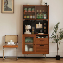 Retro solid wood sideboard perforated plate Nordic home living room coffee cabinet integrated wall side cabinet narrow high cabinet wine cabinet
