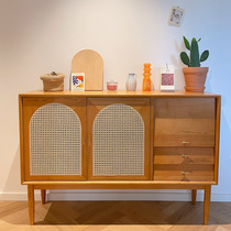 Japanese solid wood sideboard Nordic cherry wood integrated wall low cabinet modern simple storage side cabinet wine cabinet living room