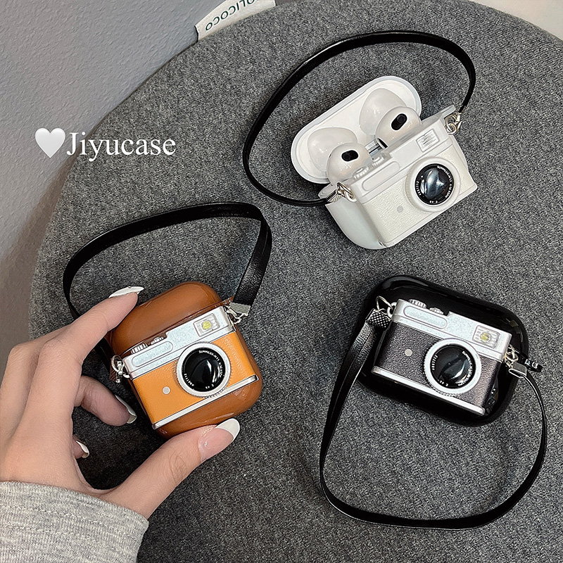 Your own Japan-Japan leather sparkling camera applies AirPods protective sleeves Pro protective shell AirPods3 headphone sleeve Idea new two generations of Apple Bluetooth wireless ear machine box children -