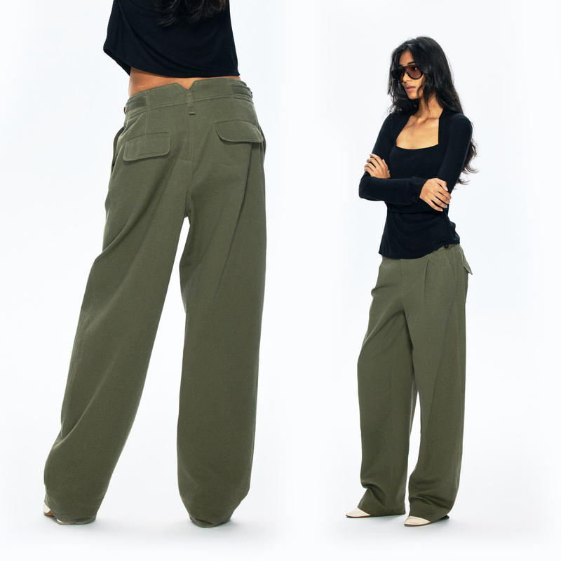 Rarely Alike “90S Club” Adjustable Button Tapered Casual Cargo Pants Black/Khaki Green Rarely Alike “90S Club” Adjustable Button Tapered Casual Cargo Pants Black/Khaki Green