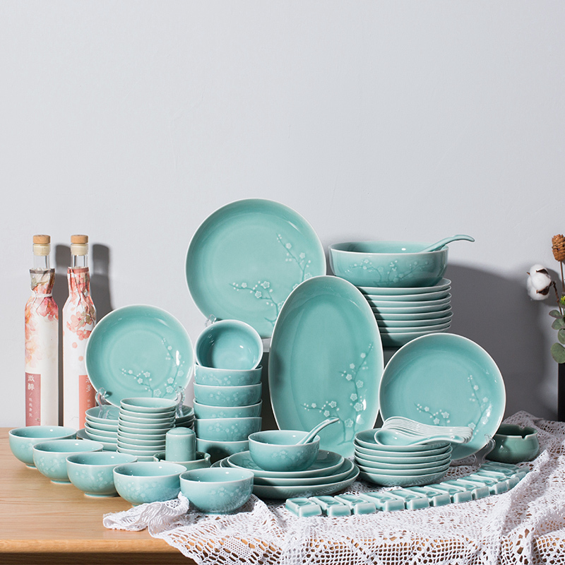 Longquan Celadon Complete Tableware Set, Bowls and Plates Set, Household Ceramic Plates, Rice Bowl Combination, Housewarming Dish Plates, Dinner Plates Longquan Celadon Complete Tableware Set, Bowls and Plates Set, Household Ceramic Plates, Rice Bowl Combination, Housewarming Dish Plates, Dinner Plates