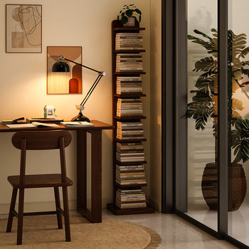 Solid wood bookshelves floor-standing shelf integrated with wall invisible corner bookcase creative book narrow cabinet storage display cabinet