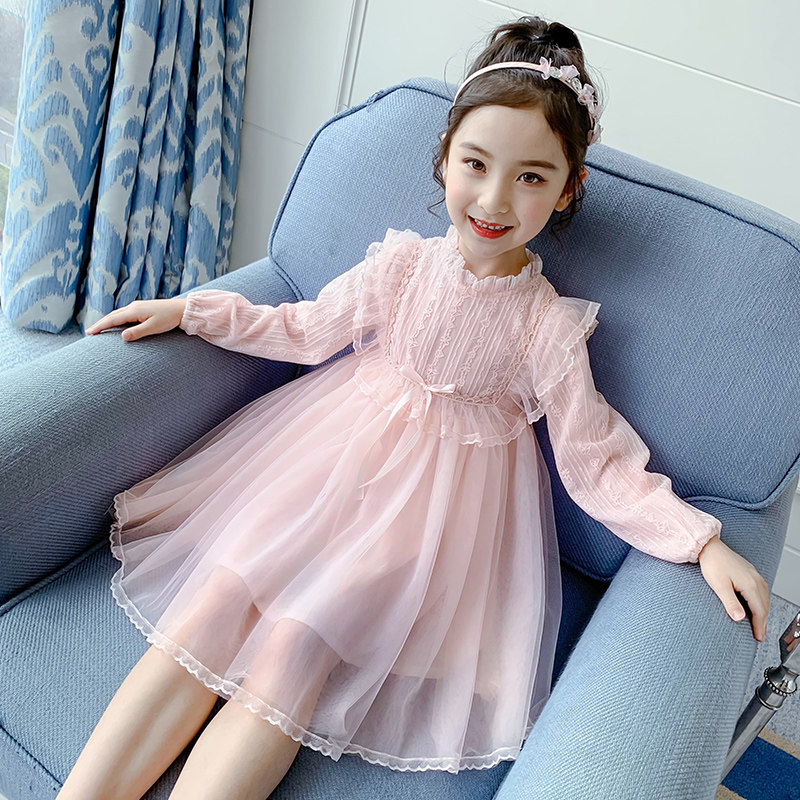 Girl Foreign Dress Spring Dress 2022 New Foreign Pie Girl Children Dress Yarn Nepotism Red Princess Dresses Spring Autumn Children's Skirts