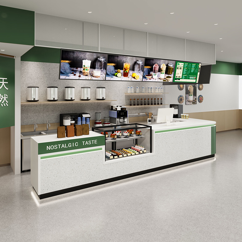 L型咖啡奶茶店吧台展示柜，烘焙甜品收银新潮流，快来围观！🍰☕️