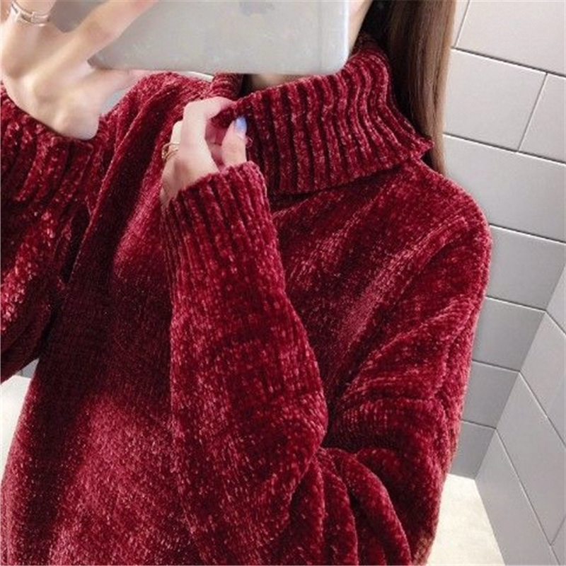 Chenille Turtleneck Sweater, New Winter Women's Clothing, Warm and Thick Knitted Sweater, Loose and Lazy Style, Outerwear Base Layer Chenille Turtleneck Sweater, New Winter Women's Clothing, Warm and Thick Knitted Sweater, Loose and Lazy Style, Outerwear Base Layer