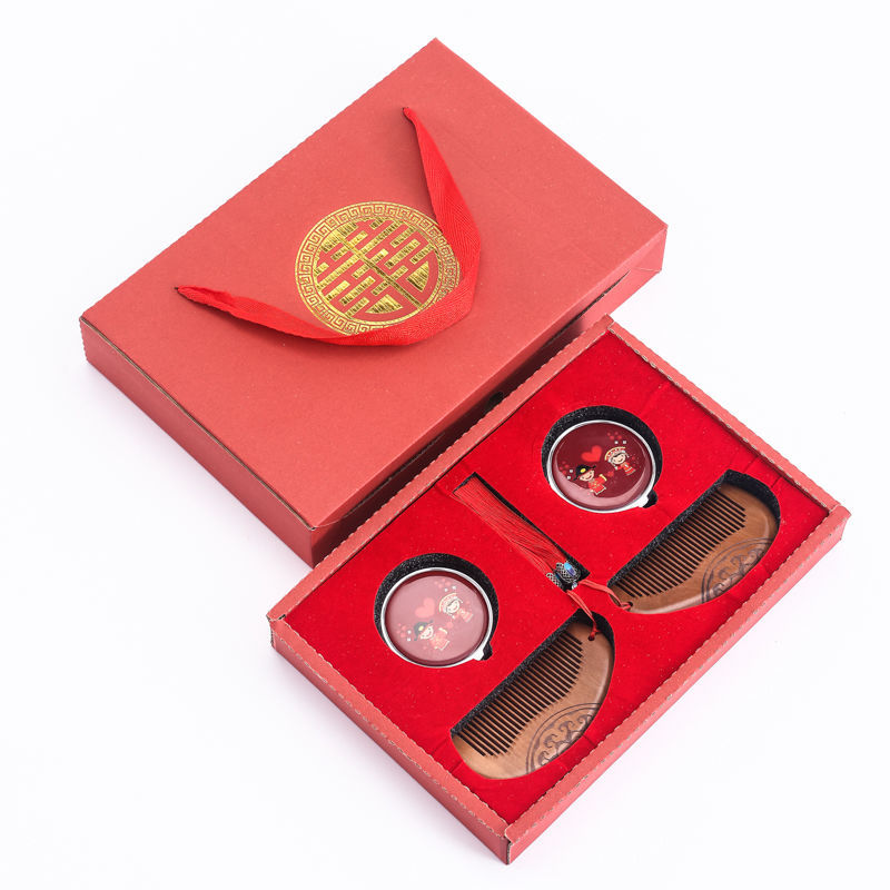 wedding comb wedding dowry sandalwood pair mirror wedding wood comb pair red gift box set