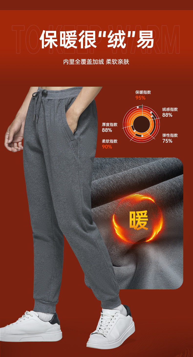 海澜之家 2021秋冬新款 男加绒加厚休闲束脚裤 图4