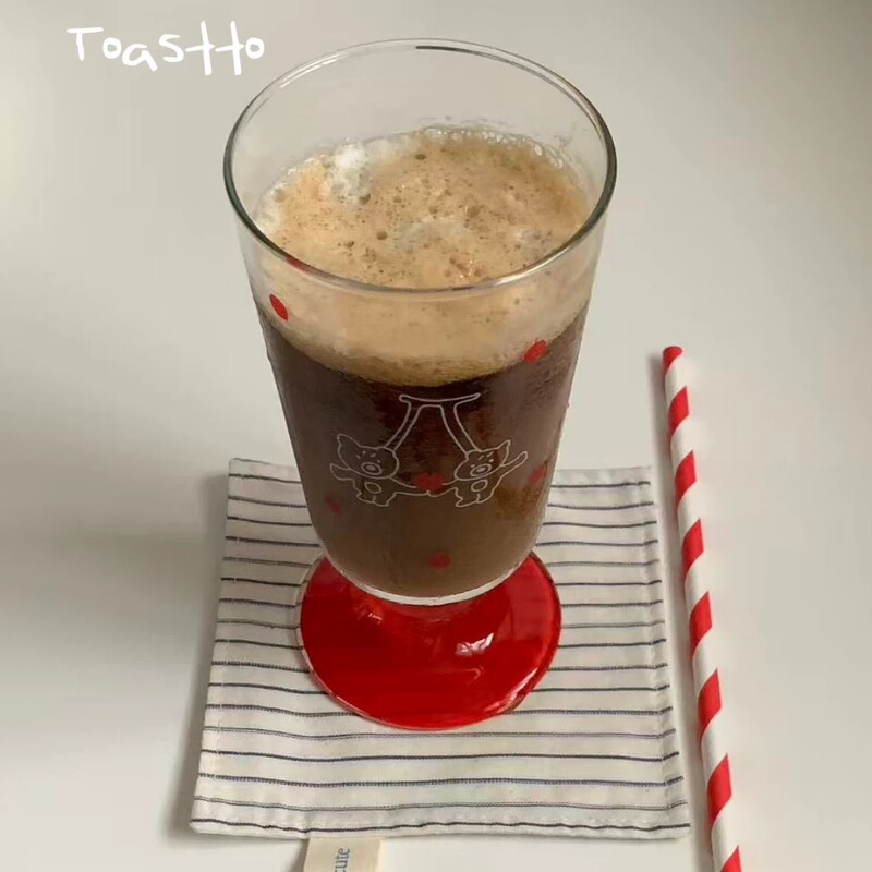 Toastto【Cherry Bear Bumper Cup】Original Retro Cute Libby Tall Wine Glass Ins Coffee Cup