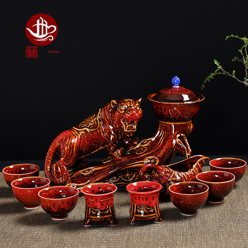 Tiger Power Fully Automatic Tea Set, Year of the Tiger Zodiac Tea Maker, Living Room Reception Tiger Teapot Complete Set for Home Use