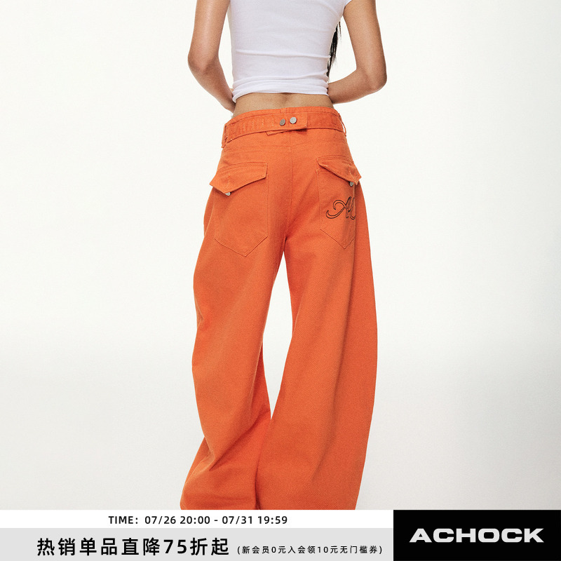 【Achock Official Store】Button-Decorated Letter-Printed Jeans for Men, Loose Straight-Leg Drapey Denim Pants 【Achock Official Store】Button-Decorated Letter-Printed Jeans for Men, Loose Straight-Leg Drapey Denim Pants