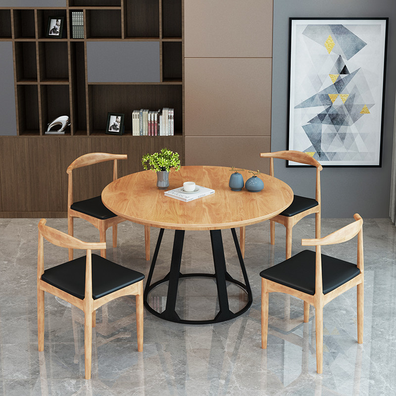 Solid Wood Round Table Brief Modern Small Household Type Home Dining Table Balcony Round Tea Table Industrial Wind Negotiation Table And Chairs Combination