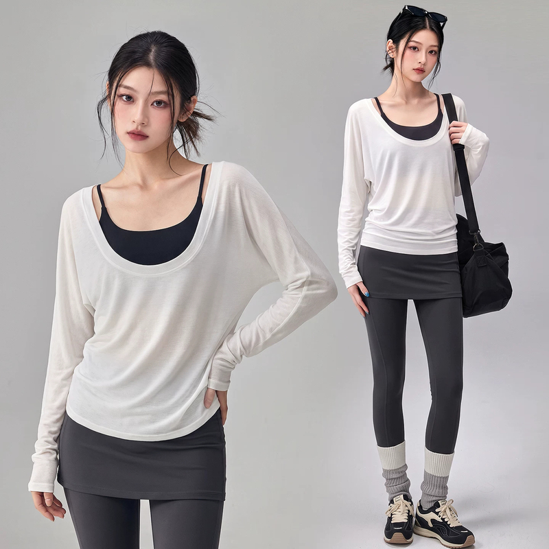 Lulu Vuru Yoga Wear Cover-Up Shirt for Women, Loose Sports Batwing Shirt, Long-Sleeved Waist-Cinching Slimming Training Fitness Set Lulu Vuru Yoga Wear Cover-Up Shirt for Women, Loose Sports Batwing Shirt, Long-Sleeved Waist-Cinching Slimming Training Fitness Set