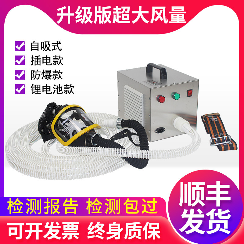 Self-priming lithium battery electric single and double air supply long tube air respirator battery explosion-proof filter full face mask
