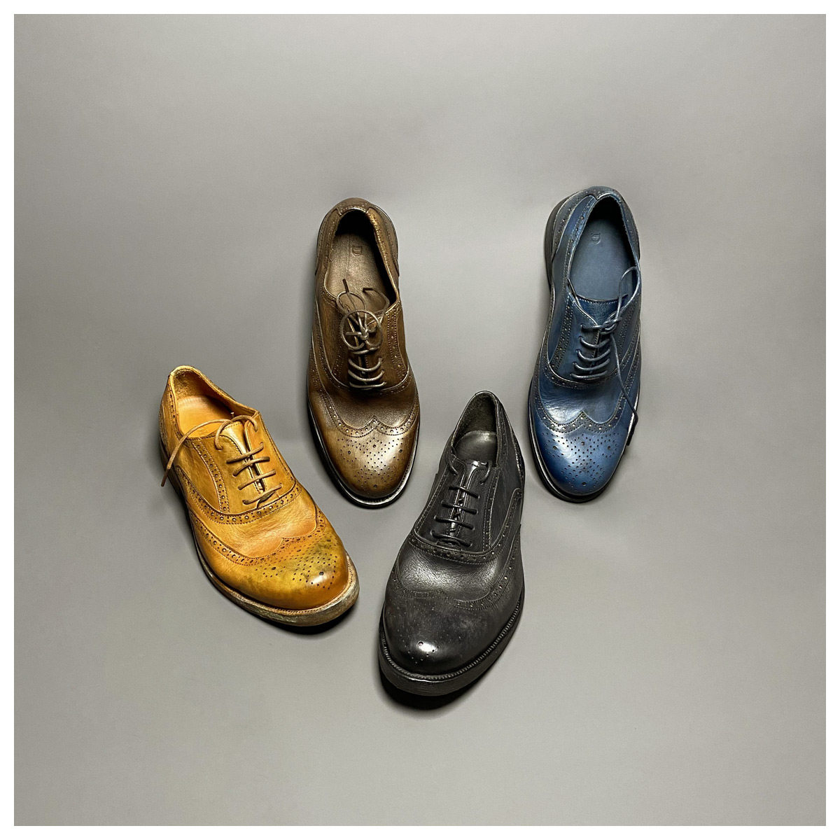 Bee RRL khaki style men's first layer cowhide Goodyear British retro leather brogue carved Derby shoes