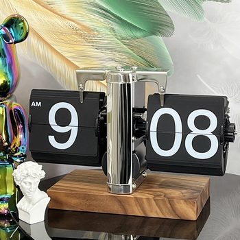 Miaoke Automatic Page-Turning Clock Desktop Ornament Retro Mechanical Clock Tabletop Digital Clock Creative Living Room Decoration