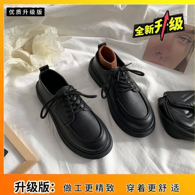 Black lace-up 2021 thin new summer shoes flat bottom small leather shoes female round head Korean version of Joker retro English style