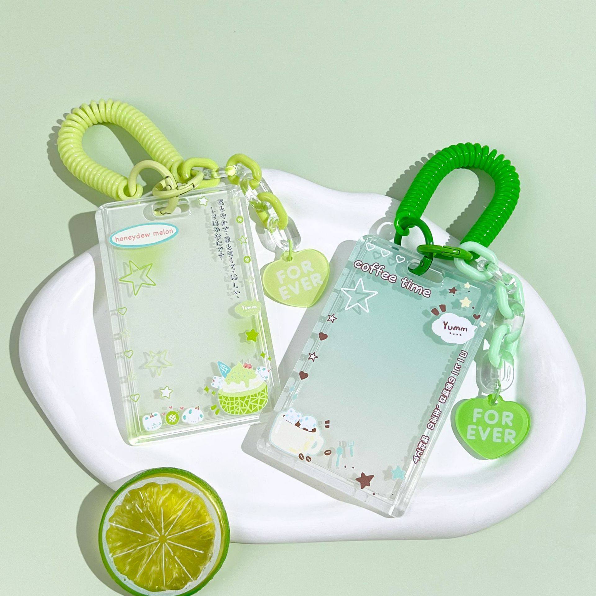 Korean style sliding card holder, transparent student campus card holder, meal card protector, cute and stylish bus card holder, neckband.