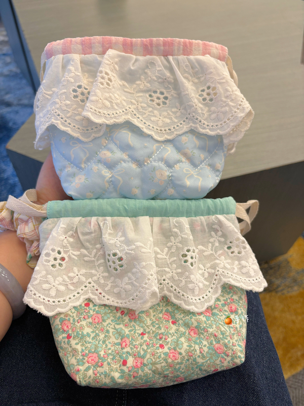 Korean-Style Floral Lace Quilted Drawstring Pouch for Cosmetics, Jewelry, Portable Storage Bag, Drawstring Closure Camera Miscellaneous Bag