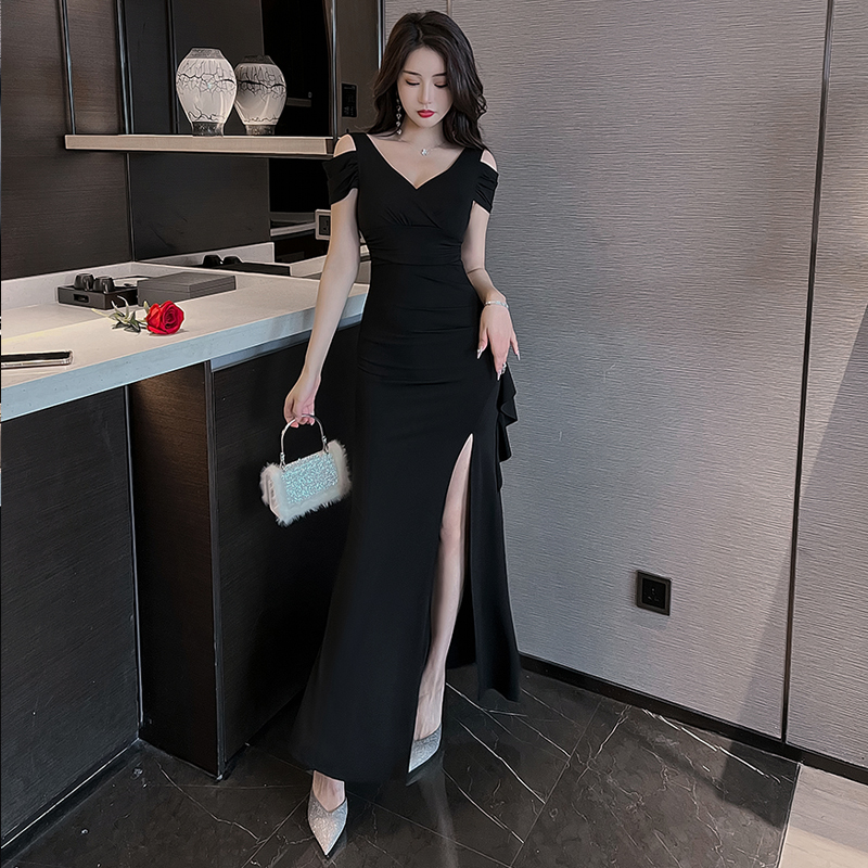 Black Sexy Dress, Slim-Fitting, Elegant Evening Gown, High-End, Age-Reducing, Spa Soft-Style Technician Work Clothes