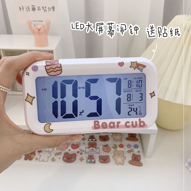 New Bedroom Desktop Cute Alarm Clock Electronic Clock Student Girls High School Dorm Battery Watches and clocks Jins Sane