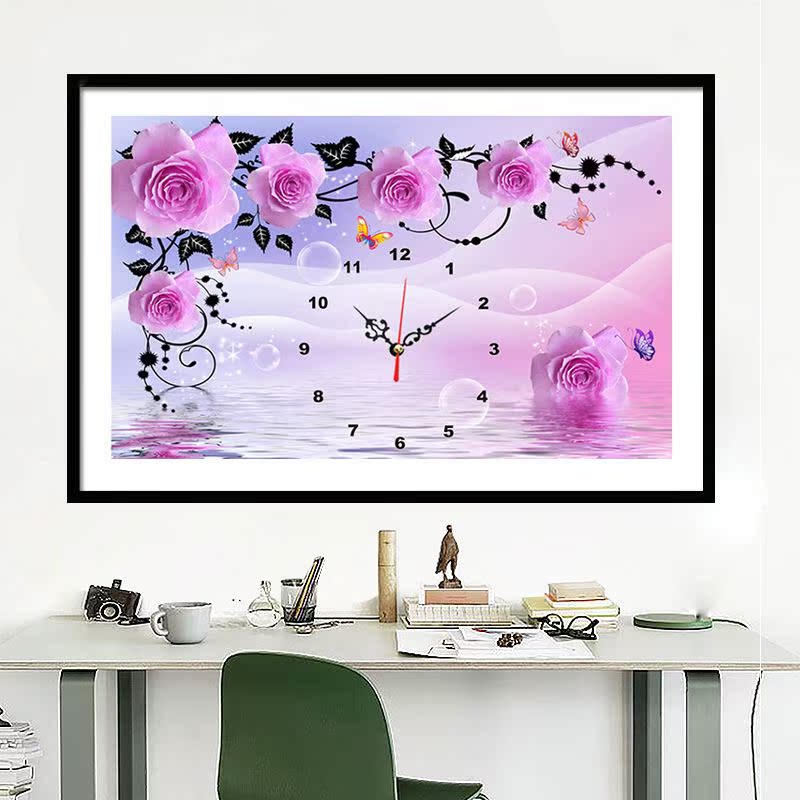 New send movement) living room 5d diamond painting full diamond embroidery clock new rose wedding wall clock cross stitch