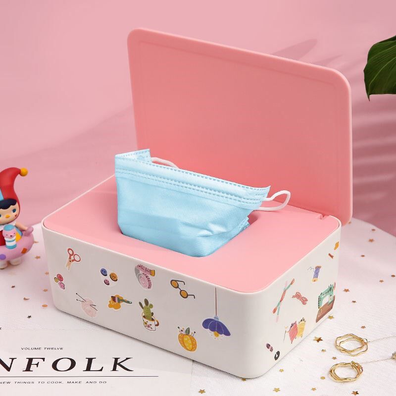 Mask storage box wall-mounted sealed wet tissue box household dustproof belt cover gloves wet tissue box wash towel removable toilet paper