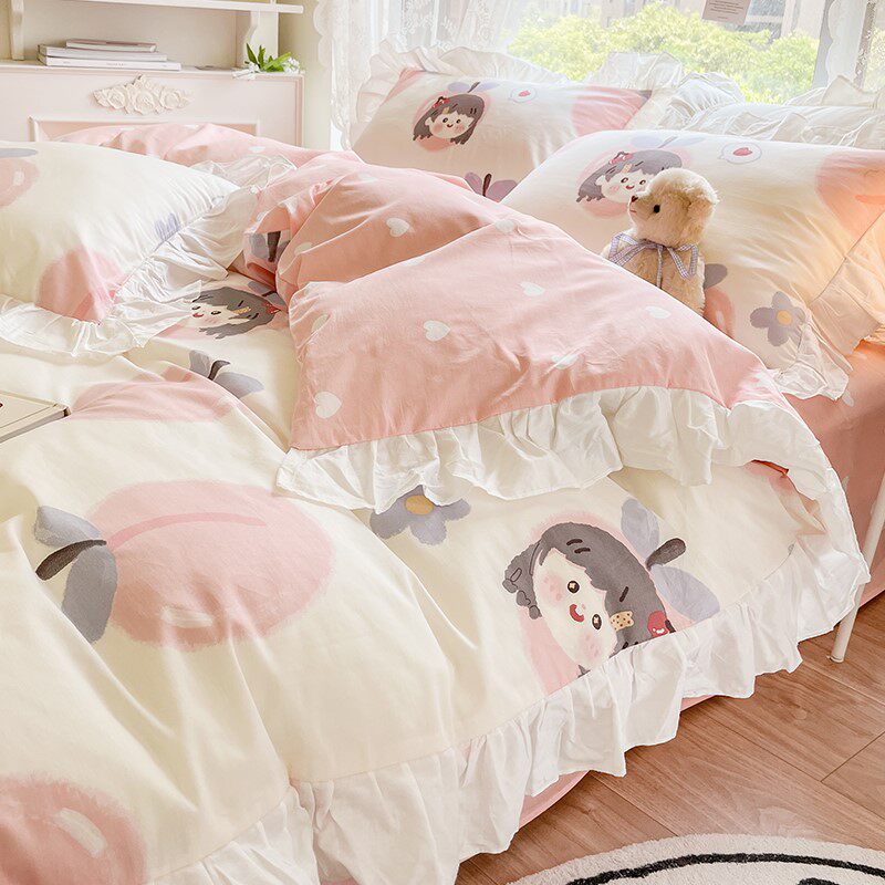 Princess wind ins pure cotton four-piece cotton bed sheet quilt cover bedding 100 pure cotton high-end three-piece set for girls