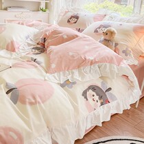 Princess Winins Pure cotton Four sets full cotton linen bed Quilt Cover Bed 100 Pure cotton upscale Three sets of girls