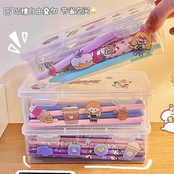 Large capacity transparent stationery storage box